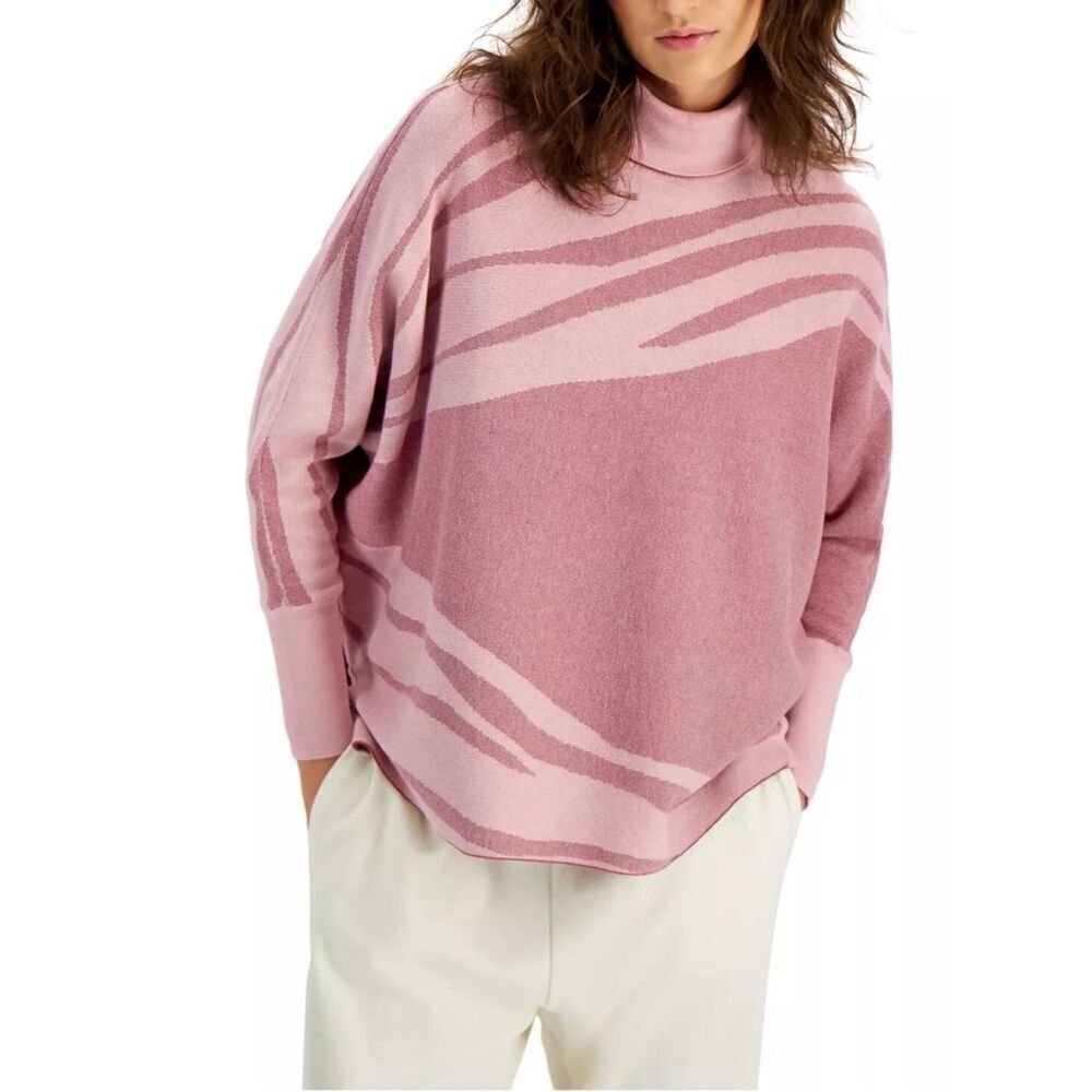 Alfani Animal Print Turtleneck Dolman Sweater Womens Plus Size 0X Mauve Zebra Nw